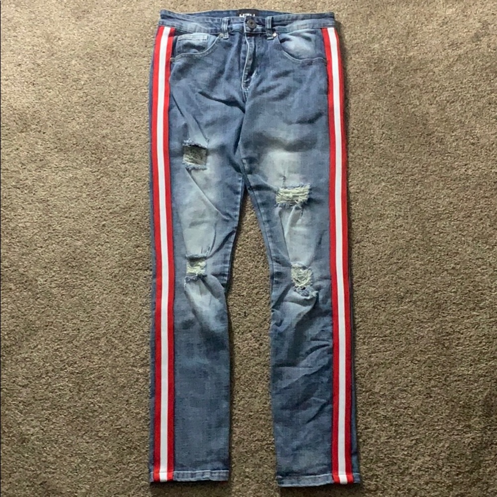 Men’s Striped Ripped Jeans